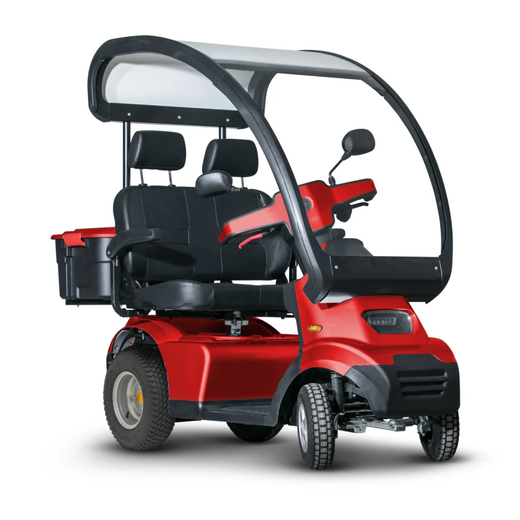 Red Afiscooter S4 Dual Seat Mobility Scooter with Canopy and Golf Tire
