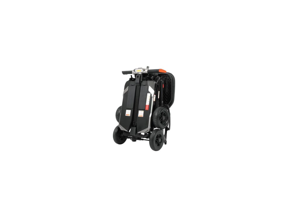 Porto Mobility Ranger Jetty scooter folded, angled front view