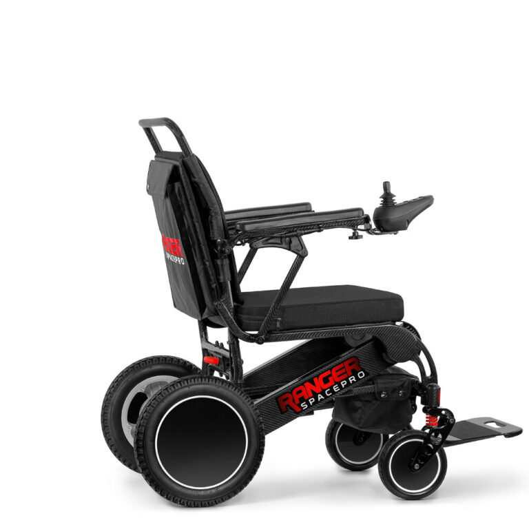 Porto Mobility Ranger SpacePro folding power wheelchair, side view
