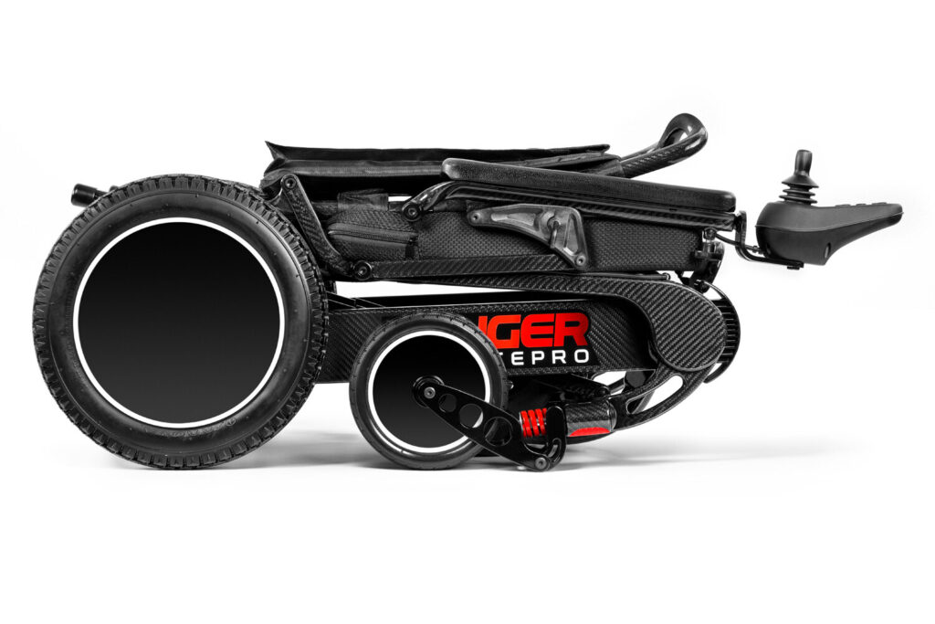 Porto Mobility Ranger SpacePro XXL folding power wheelchair folded flat side view
